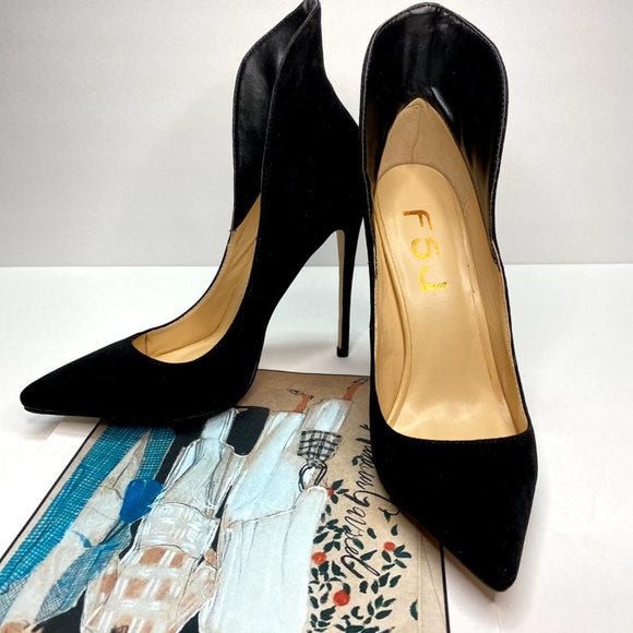 FSJ Pointed Toe Stiletto High Heel Slip On Pumps - Picture 4 of 6